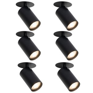 Sada 6 moderných zapustených bodových svetiel čierna GU10 50mm - Chels