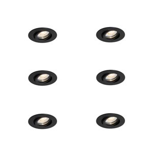 Set van 6 inbouwspots zwart kantelbaar 6,5cm incl. LED IP54 ultra slim - Pupil