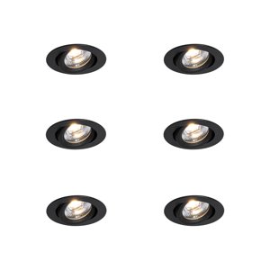 Set van 6 inbouwspots zwart kantelbaar 8,2cm incl. LED dim to IP54 ultra slim - Pupil