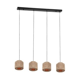 Japandi závesná lampa čierna s hnedým lanom 4-svetlá - Smilla