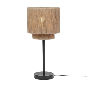 Japandi stolná lampa čierna s hnedým lanom - Smilla