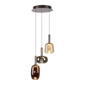 Závesná lampa čierna s viacfarebným sklom okrúhla vrátane LED 3-svetiel Easylift - Irides