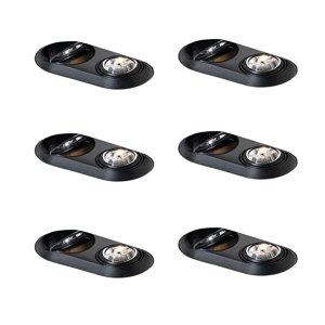 Sada 6 zaoblených zapustených bodových svetiel čierna GU10 70 mm 2-svetlá - Hubs