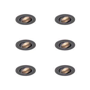 Sada 6 moderných zapustených bodových svetiel Gunmetal GU10 50 mm okrúhle, naklápacie - Rondoo
