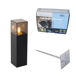 Stojaca vonkajšia lampa čierna s dymovým tienidlom 30 cm - Dánsko