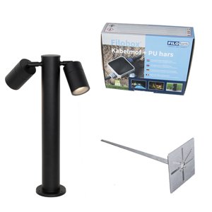 Stojaca vonkajšia lampa čierna 45 cm IP44 nastaviteľná 2-svetlo - Duo