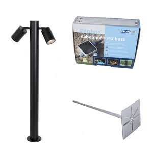 Stojaca vonkajšia lampa čierna 80 cm IP44 nastaviteľná 2-svetlo - Duo