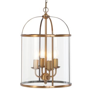 Vintage závesná lampa bronzová s čírym sklom 4-svetlá - Pimpernel