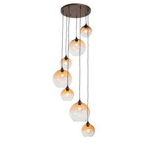 Smart hanglamp donkerbrons met amber glas 7-lichts incl. 7 Wifi A60 - Sandra