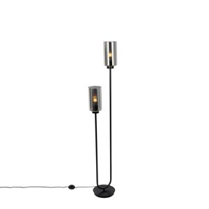 Inteligentná stojaca lampa čierna s dymovým sklom 2-svetlá vrátane 2 Wifi ST64 - Laura