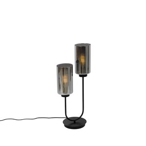 Inteligentná stolná lampa čierna s dymovým sklom 2-svetlá vrátane 2 Wifi ST64 - Laura