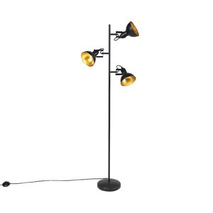 Smart vloerlamp zwart met goud 3-lichts incl. 3 wifi P45- Tommy