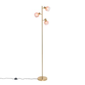 Smart vloerlamp goud met roze glas 3-lichts incl. 3 Wifi P45 - Vidro