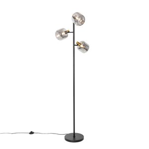 Inteligentná stojaca lampa čierna so zlatom a dymovým sklom 3-svetlá vrátane 3 Wifi P45 - Zuzanna
