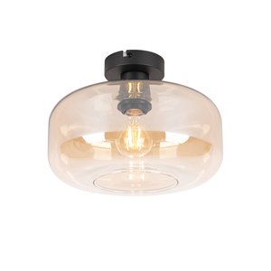 Smart plafondlamp zwart met amber glas incl. Wifi A60 - Bizle