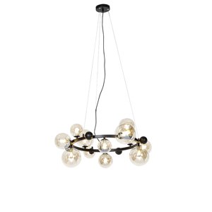 Smart hanglamp zwart met amber glas 12-lichts incl. 12 Wifi G9 - David