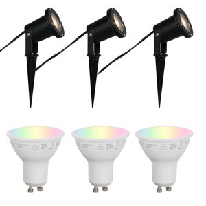 Set van 3 smart tuinspots zwart incl. snoer en stekker 200cm IP65 - Basic