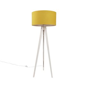 Stojacia lampa s trojnožkou biela so žltým látkovým tienidlom 50 cm - Tripod Classic