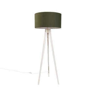 Vloerlamp tripod wit met stoffen kap donkergroen 50cm - Tripod Classic